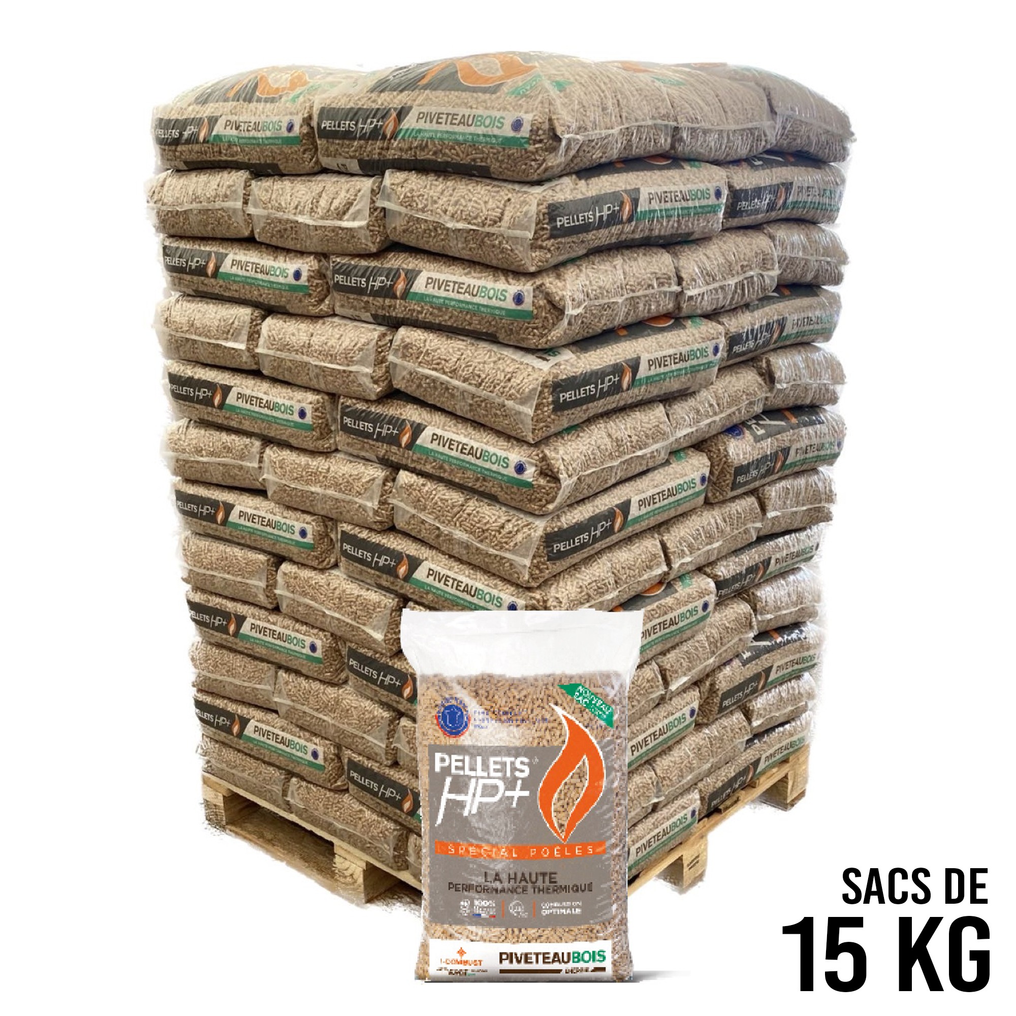Pellets de madera HP+ – Piveteau – Sacos de 15 kg