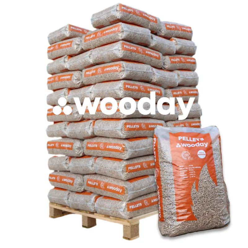 Pellets de madera WOODAY – Palet de 65 bolsas de pellets
